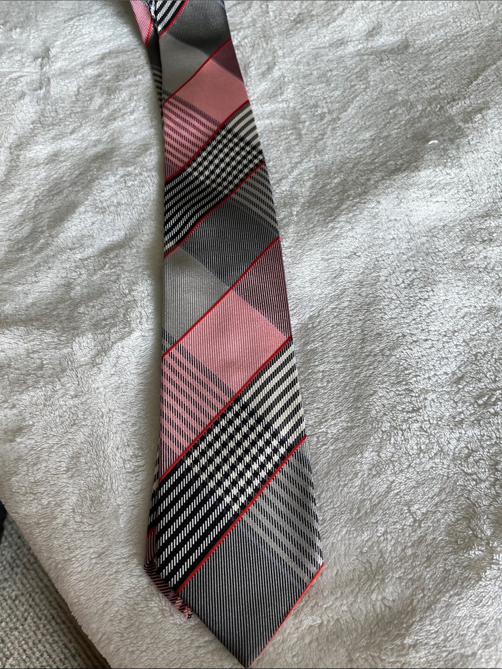 Gianfranco Ferre Pink and Gray Plaid Tie - Classic Pattern silk tie
